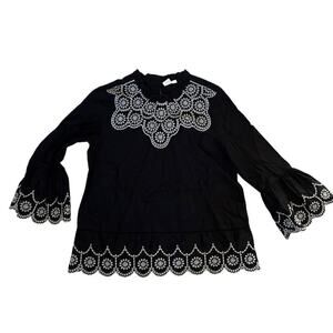 Vintage GAP Black Embroidered Boho Smock Top Cotton S